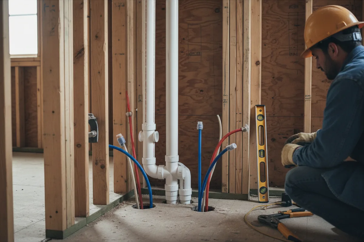 Drain and supply rough-in during Sump Pump Repair in Calvin