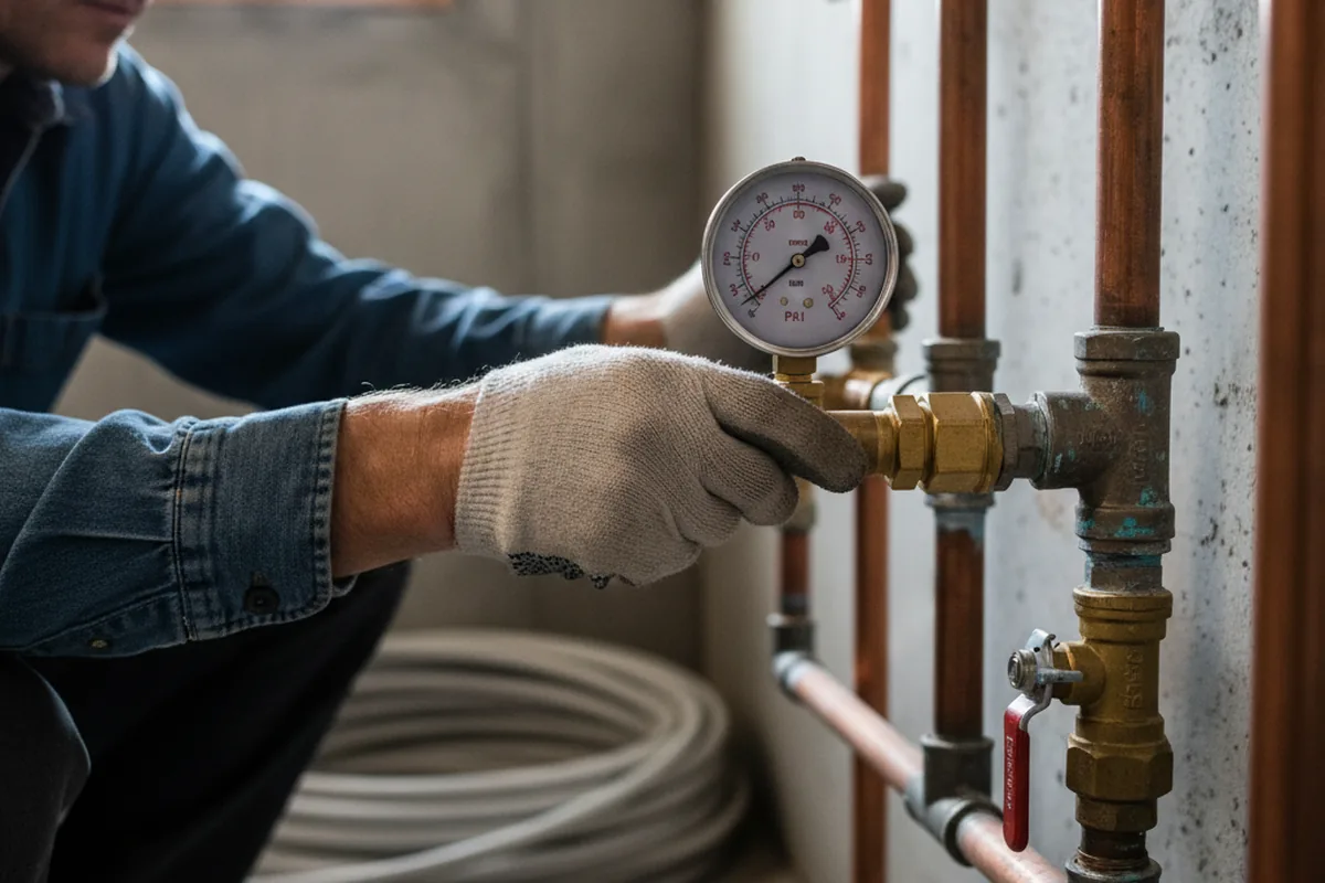 Pressure testing a repaired line during Water Line Repair in Calvin